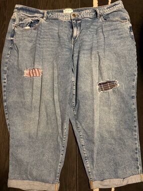 Lane Bryant Relaxed Boyfriend Jeans with Plaid Patch Details, smoke free home.